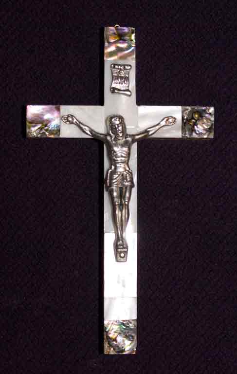crucifix mother of pearl abalone large latin